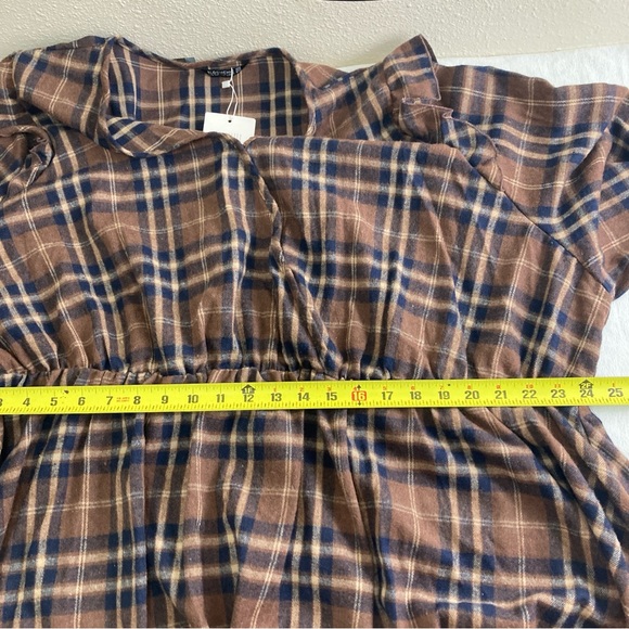 Bloomchic plaid blouse long sleeve brown Sz 30 Oversized - Picture 6 of 16